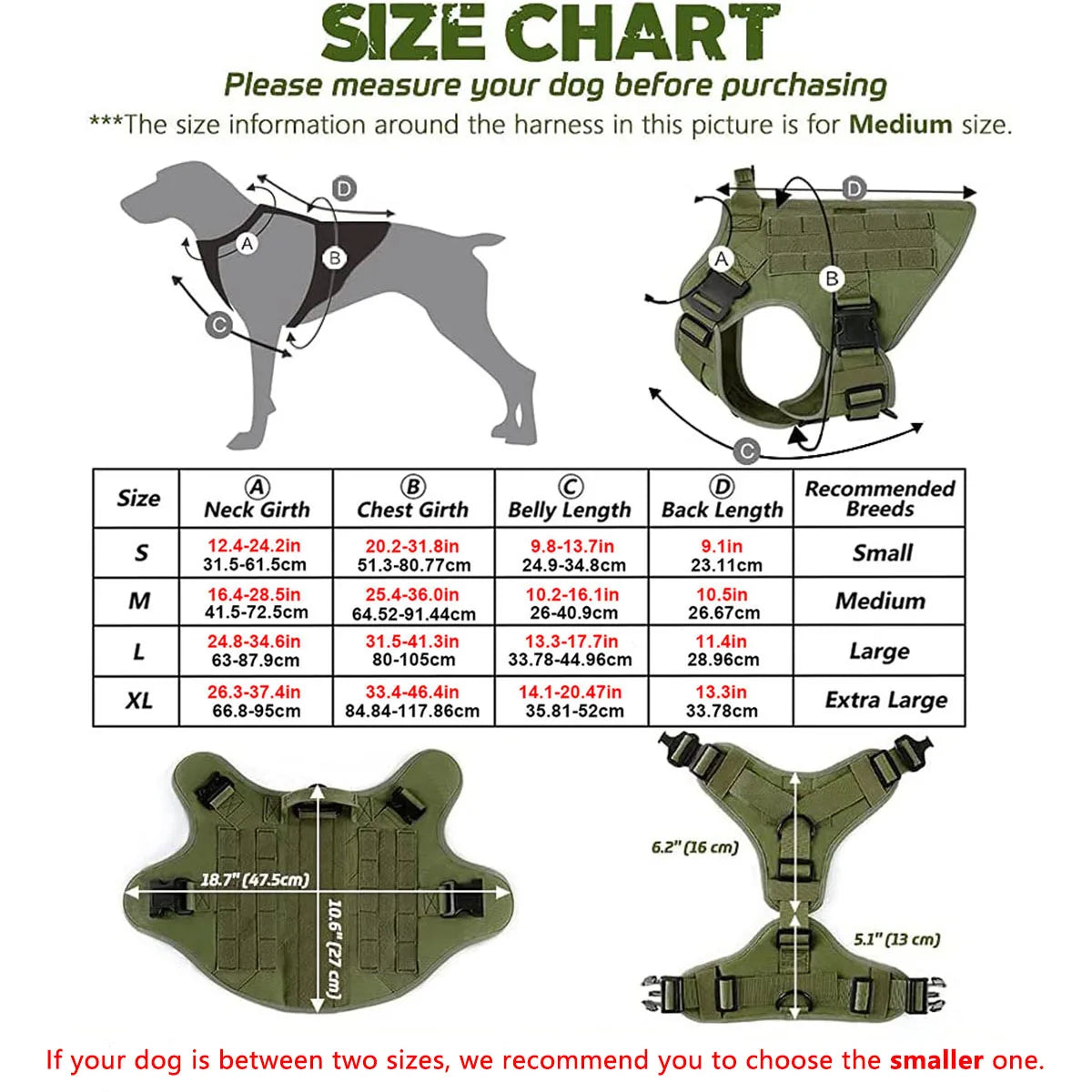Tactical Dog Harness, Leash And Collar. Molle Pouches for Medium - Large Dogs. Adjustable Service Dog Harness.