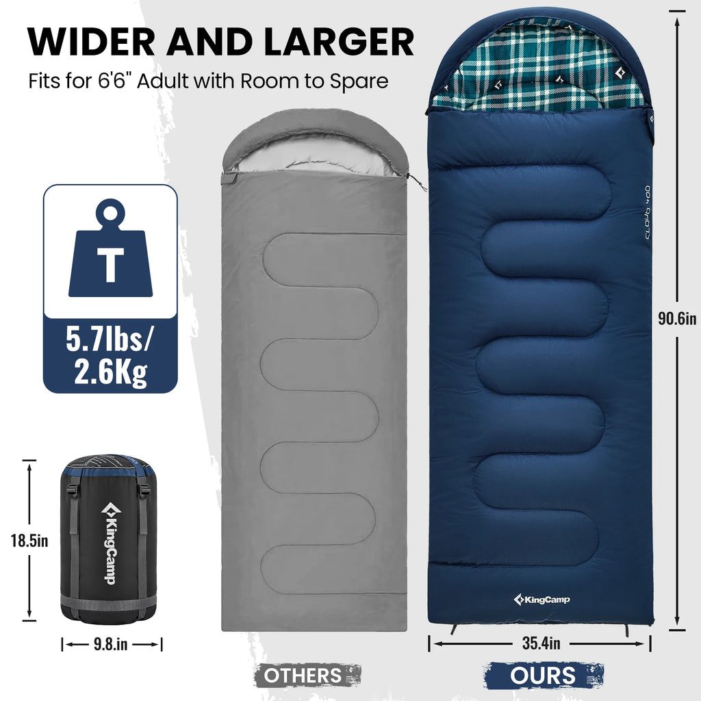 KingCamp Envelope Hooded Sleeping Bag, Cold Weather, Ultralight. Compression Sack .