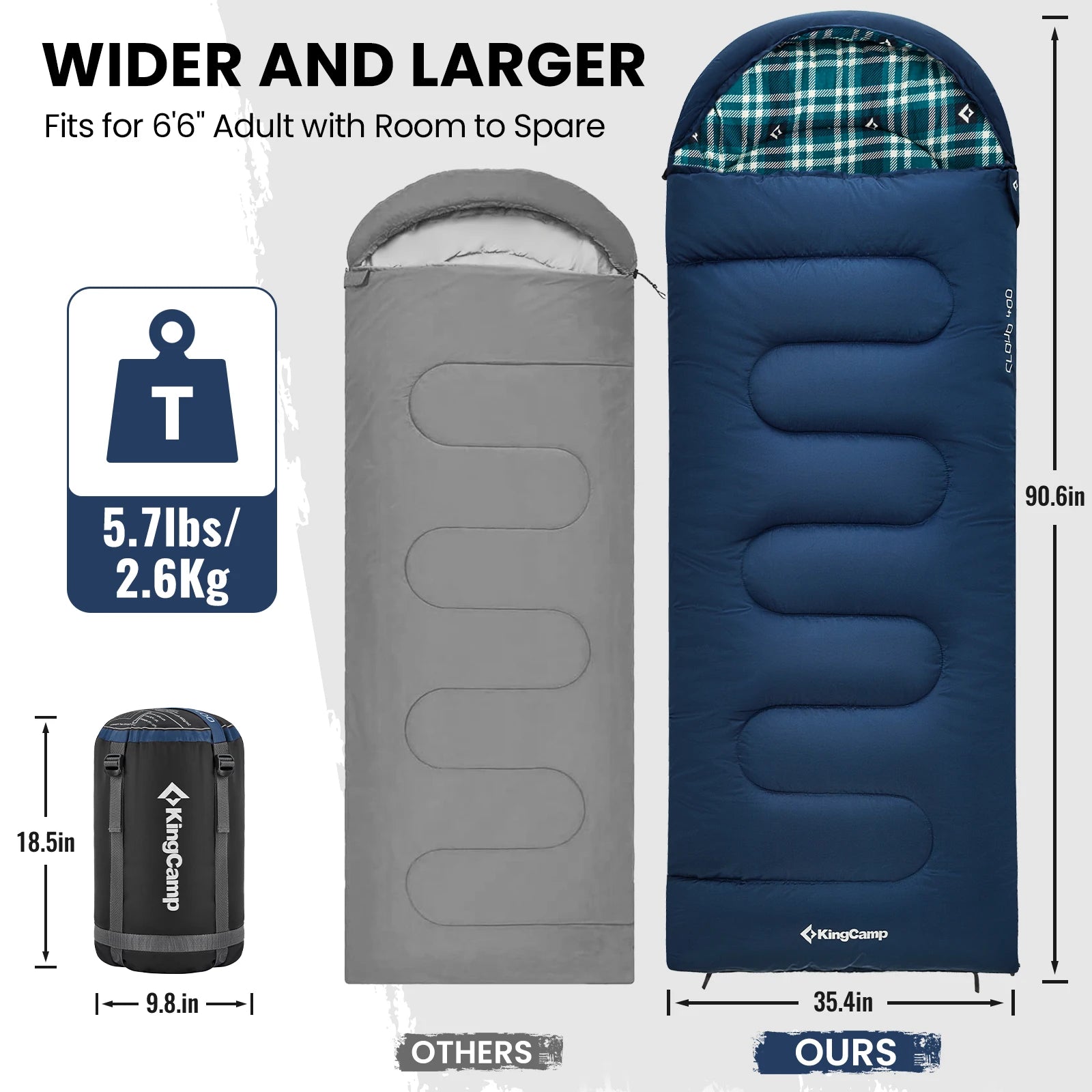 KingCamp Envelope Hooded Sleeping Bag, Cold Weather, Ultralight. Compression Sack .