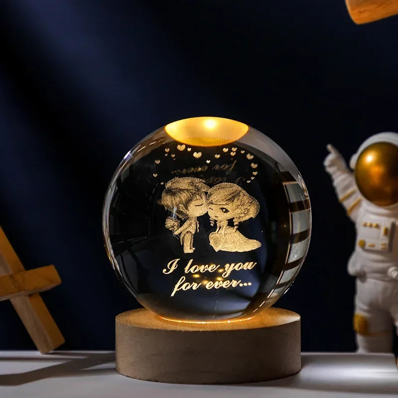 6/8cm 3D Crystal Ball Planet Night Light. Laser Engraved Solar System Globe. Home Desktop Decoration.