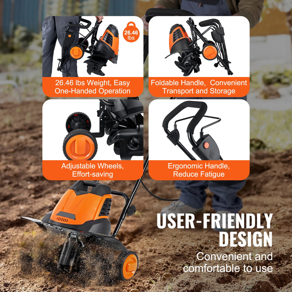 SucceBuy 12 Amp Electric Tiller - 18" Tilling Width - 3.94" Tilling Depth - Corded.