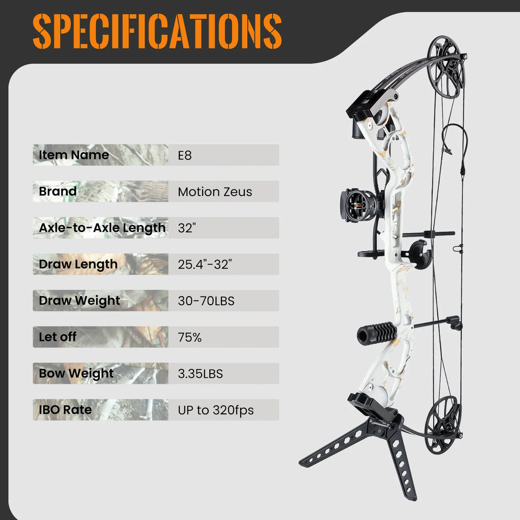 MOTION ZEUS Compound Bow Kit- 19-70lbs, 19"-30".