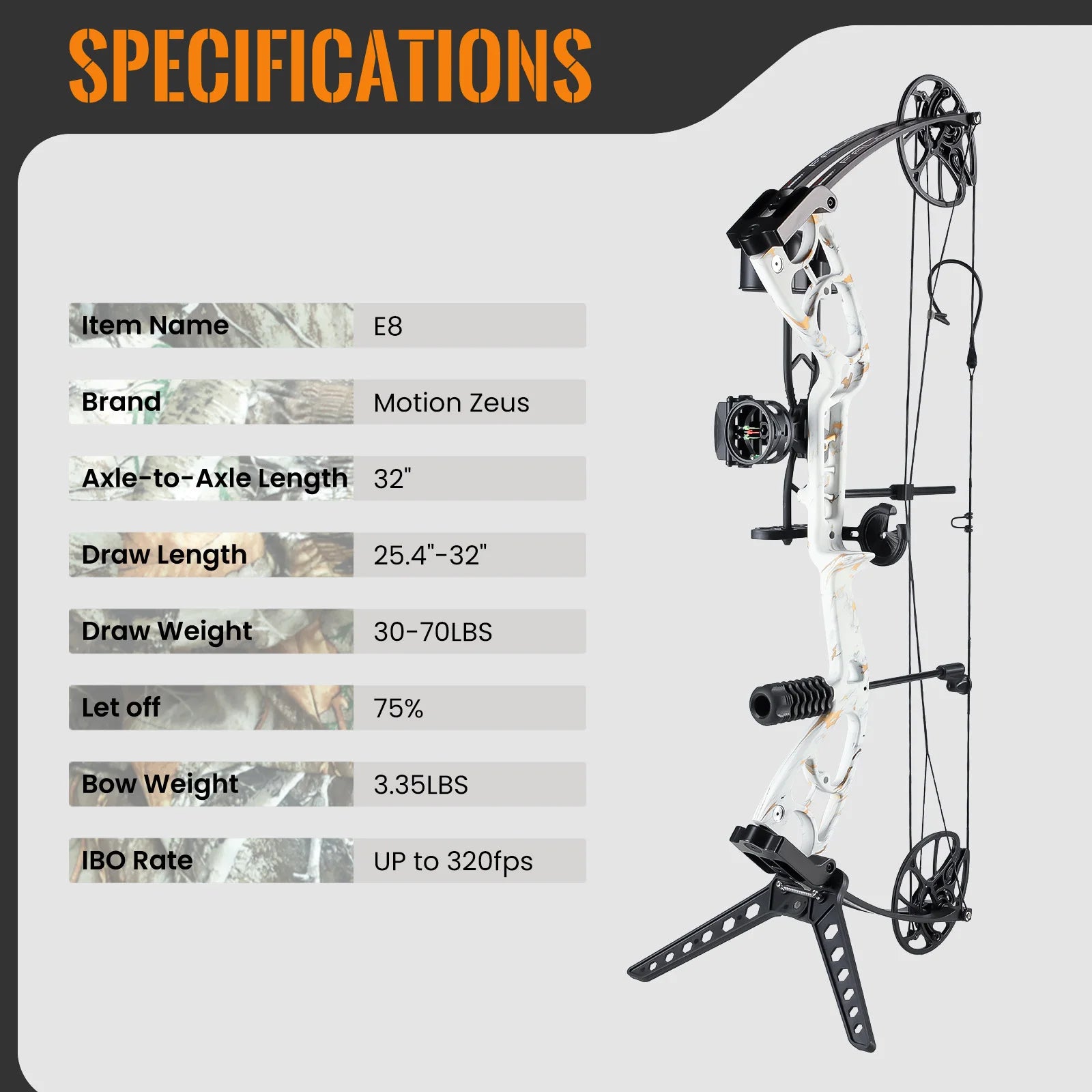 MOTION ZEUS Compound Bow Kit- 19-70lbs, 19"-30".