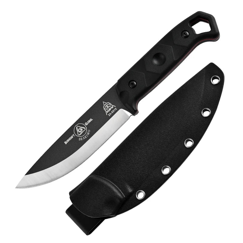 High Quality Steel Hunting Knife. Rubber Anti Slip Handle, Leather Case.