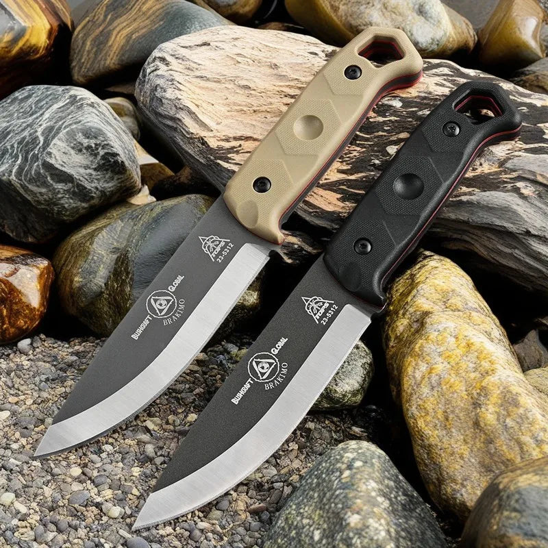 High Quality Steel Hunting Knife. Rubber Anti Slip Handle, Leather Case.