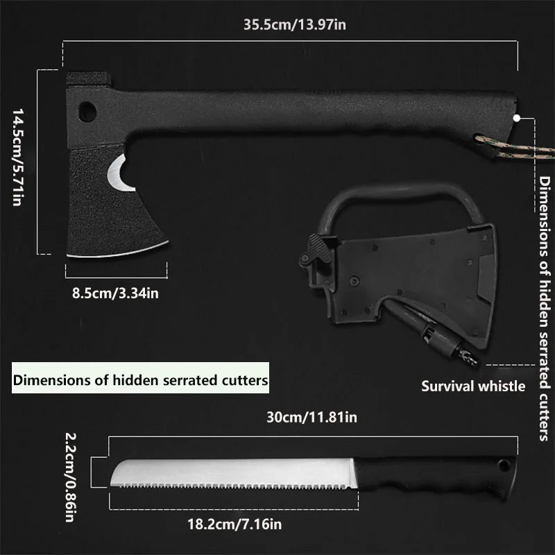 Camping Axes W/ Nested, Serrated, Wood Saw Knife & Magnesium Fire Starter.