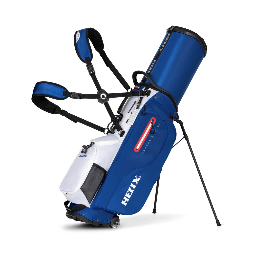 HELIX Golf Stand Bag with Retractable Top Cover and Wheels Easy for Travel and Daily Use. 6 Way Divider.
