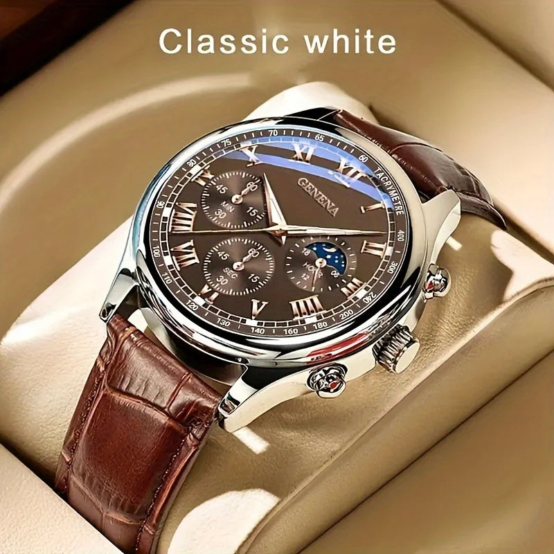 GENEVA High Quality Men's Luxury Belt Fashion Quartz Watch. Waterproof - Glows.