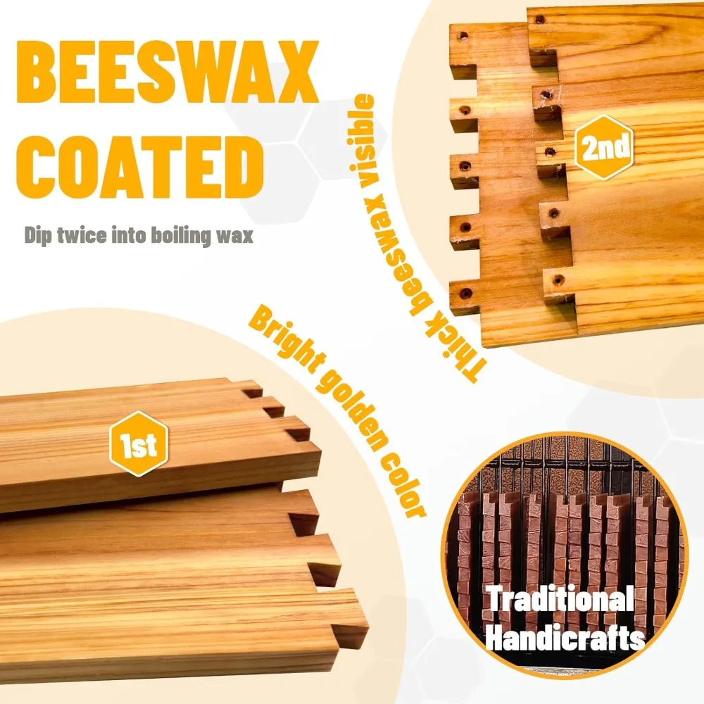 Gold Standard 8 Frame Bee Hive. Beeswax Coated. Includes Beehive Frames and Foundations. (2 Deep Boxes & 1 Medium Box)