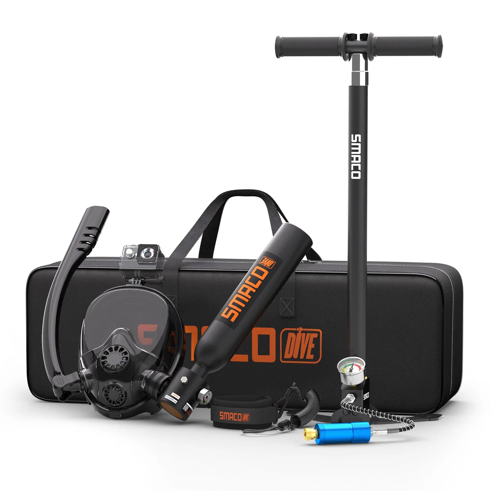 Mini Scuba Tank with Snorkel Mask. 0.5L Tank with Full Face Diving Mask. Refillable.