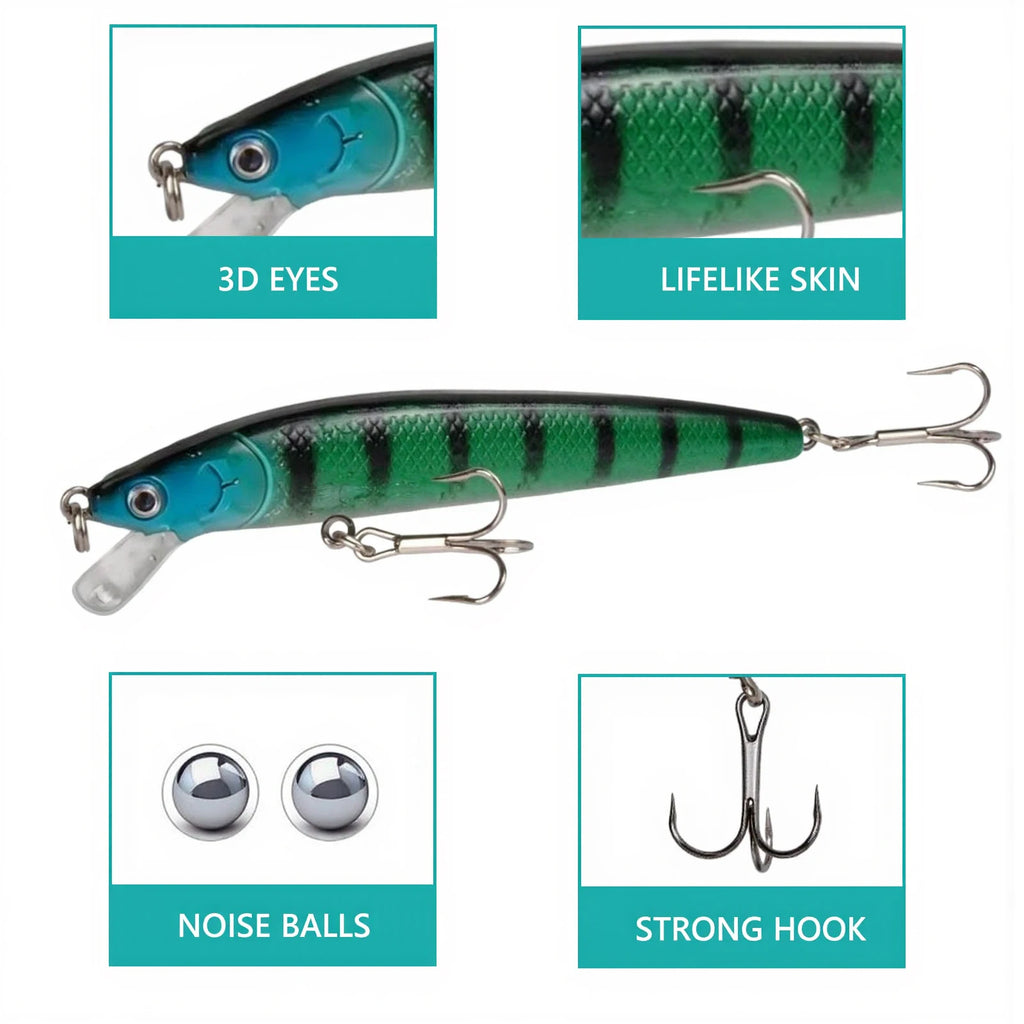 10 PCS Fishing Lure Set. Mini Bait Minnow, Floating, Crazy Wobblers .