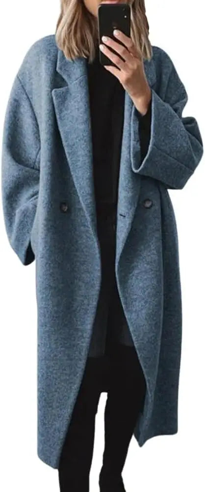 Women's Winter Double Breasted Faux Wool Coat. Notch Lapel.