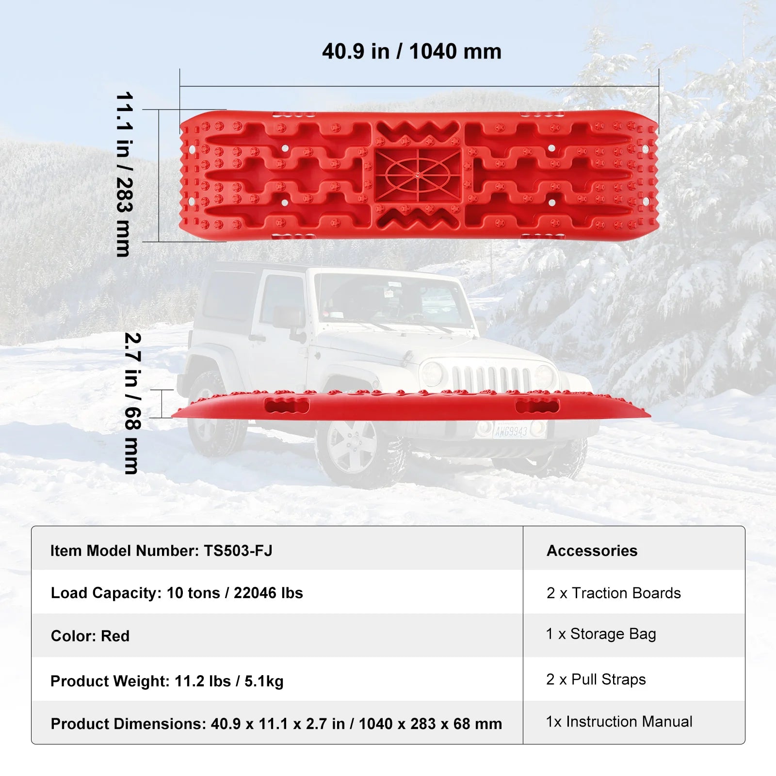 10 TON Traction Boards, Recovery Boards For Off-road Vehicle, Pair Tire Traction Mats.