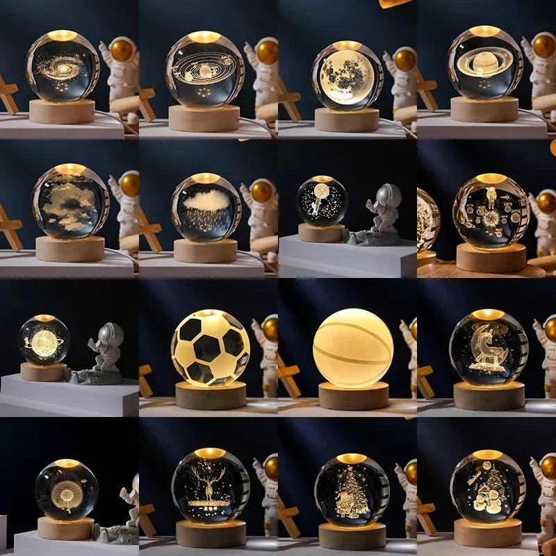 6/8cm 3D Crystal Ball Planet Night Light. Laser Engraved Solar System Globe. Home Desktop Decoration.
