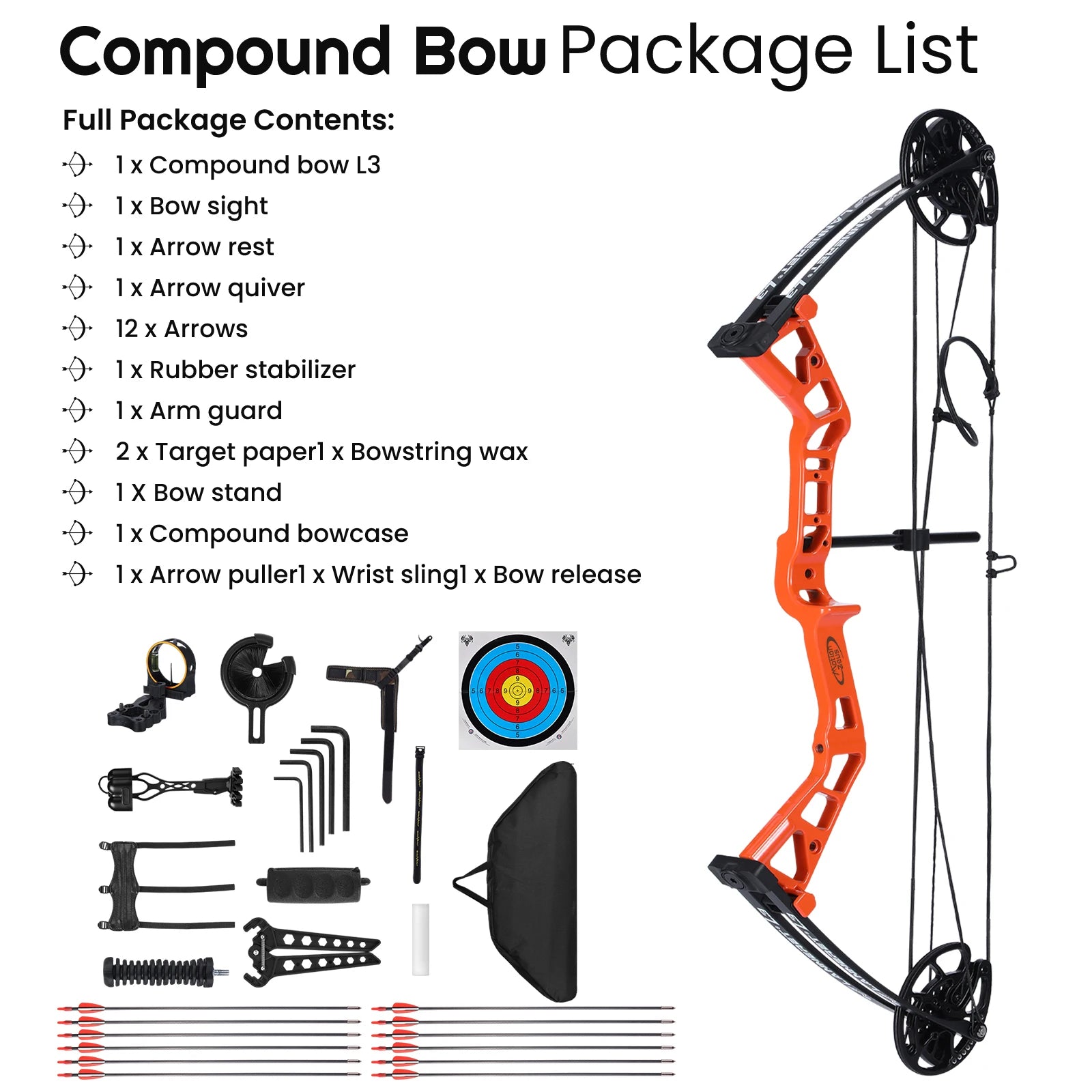 Junior Compound Bow Set-10-40Lbs 16"-28" Adjustable.