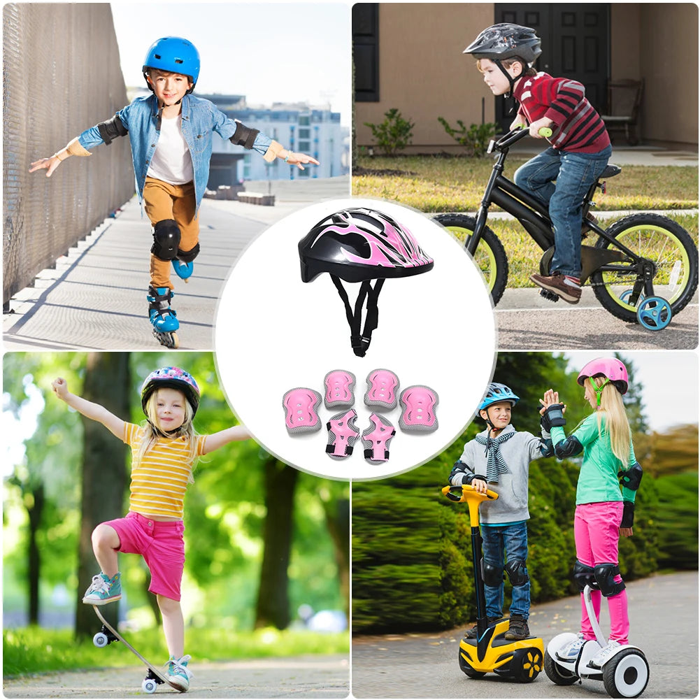 7Pcs Kids Helmet, Knee, Elbow Pad Protective Gear Set. Wrist Pads.