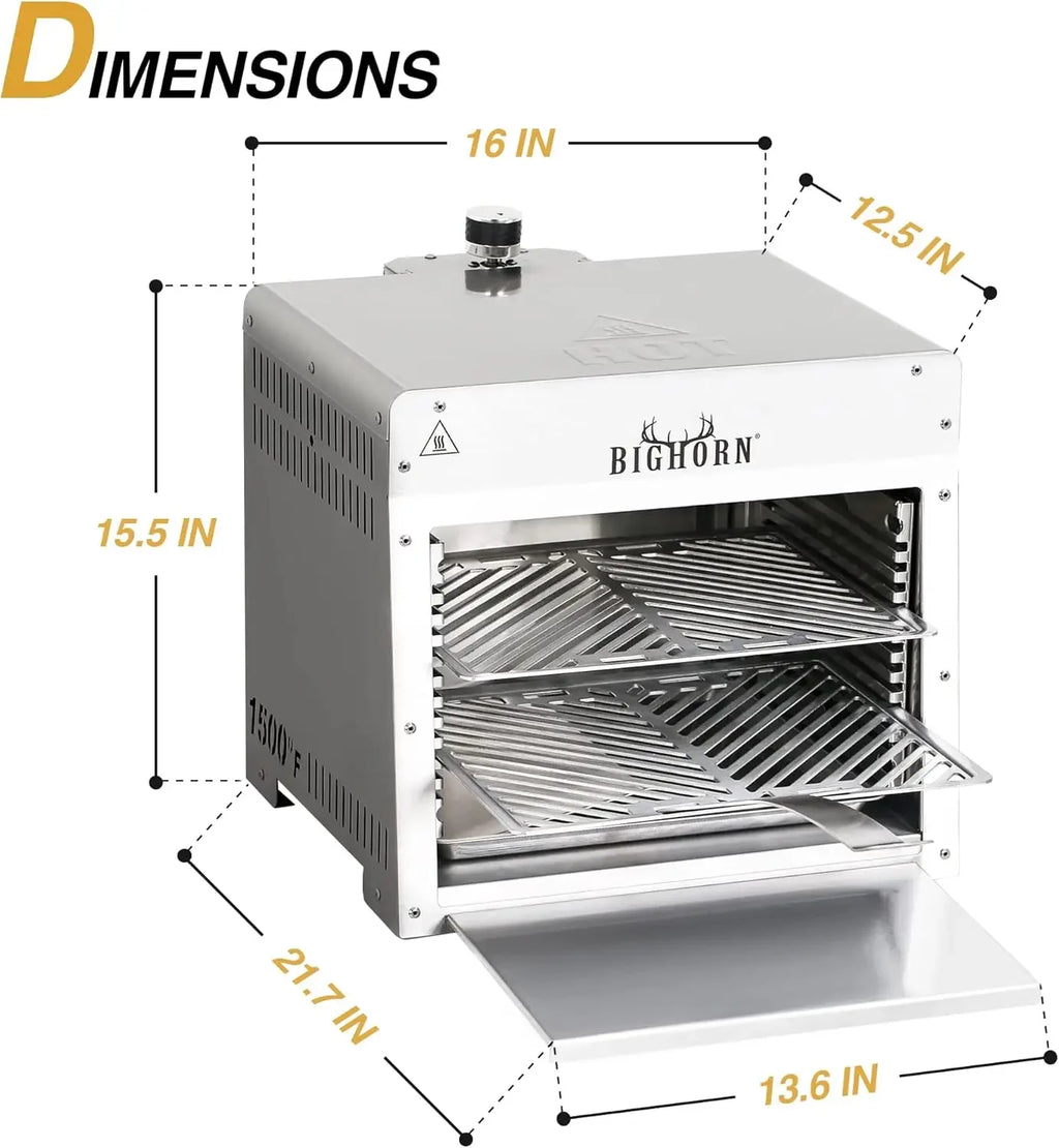 1500°F Small Infrared Propane Gas Grill – Portable Steak Broiler & Sear Station, Outdoor Salamander BBQ with Pizza Stone.