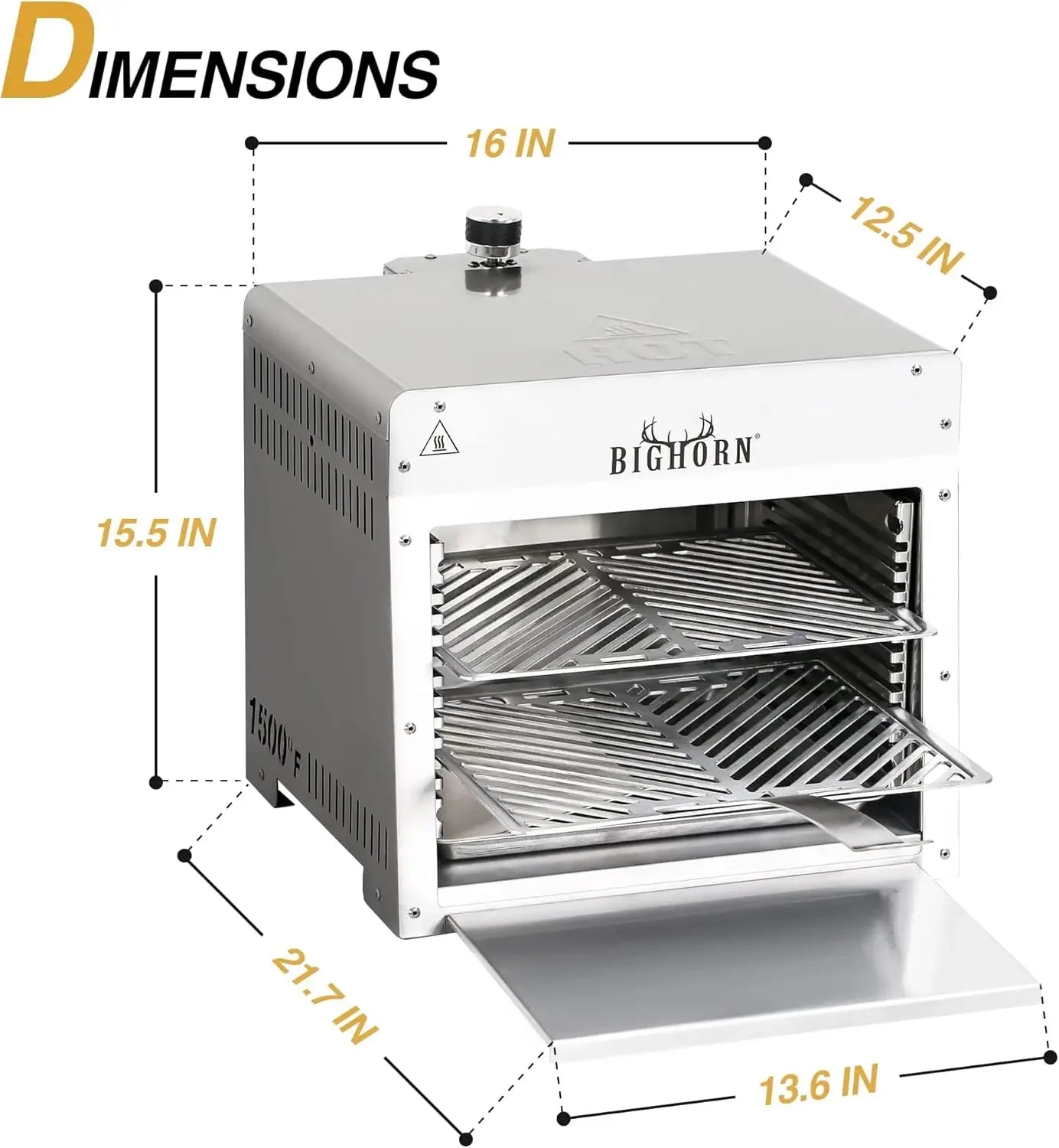 1500°F Small Infrared Propane Gas Grill – Portable Steak Broiler & Sear Station, Outdoor Salamander BBQ with Pizza Stone.