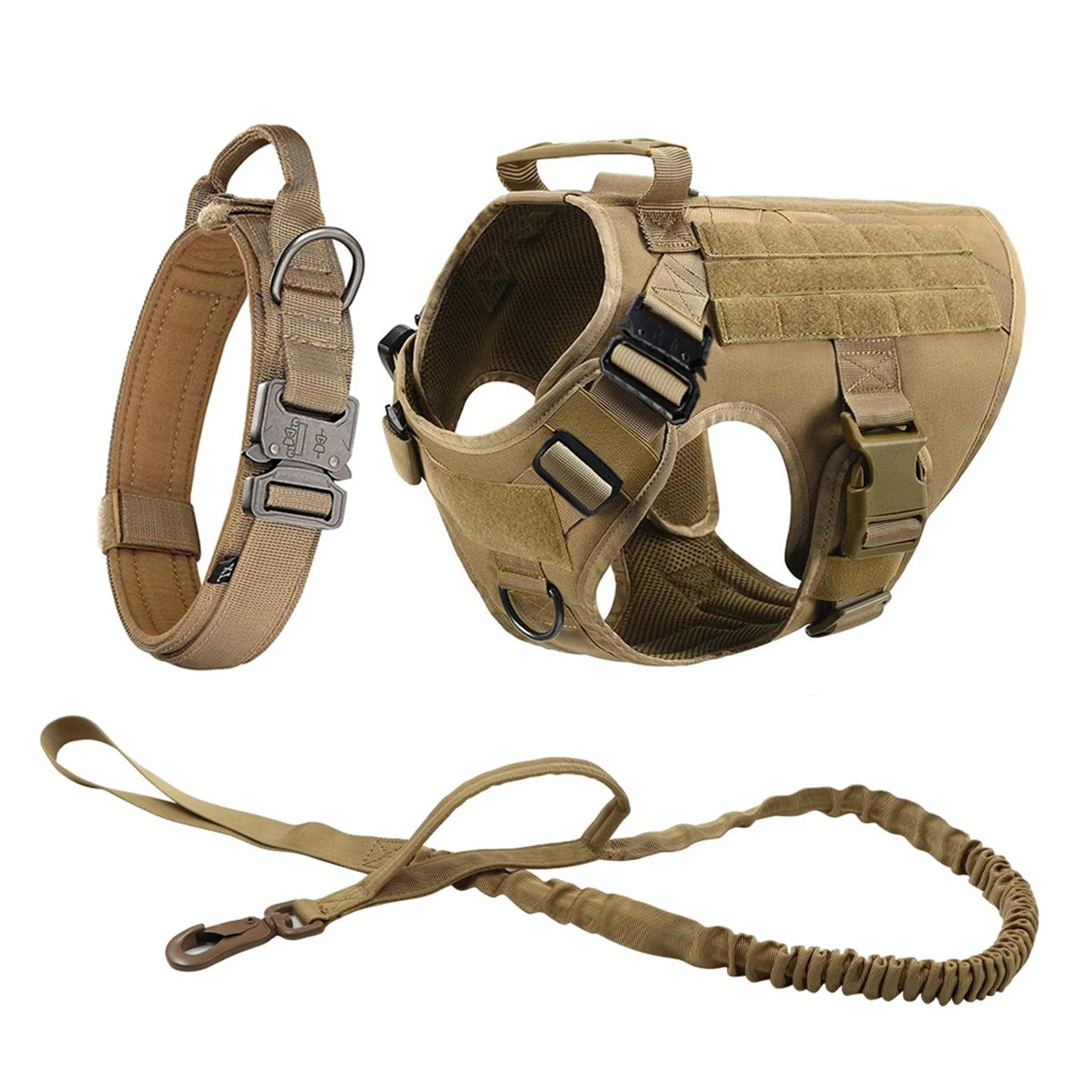Tactical Dog Harness, Leash And Collar. Molle Pouches for Medium - Large Dogs. Adjustable Service Dog Harness.