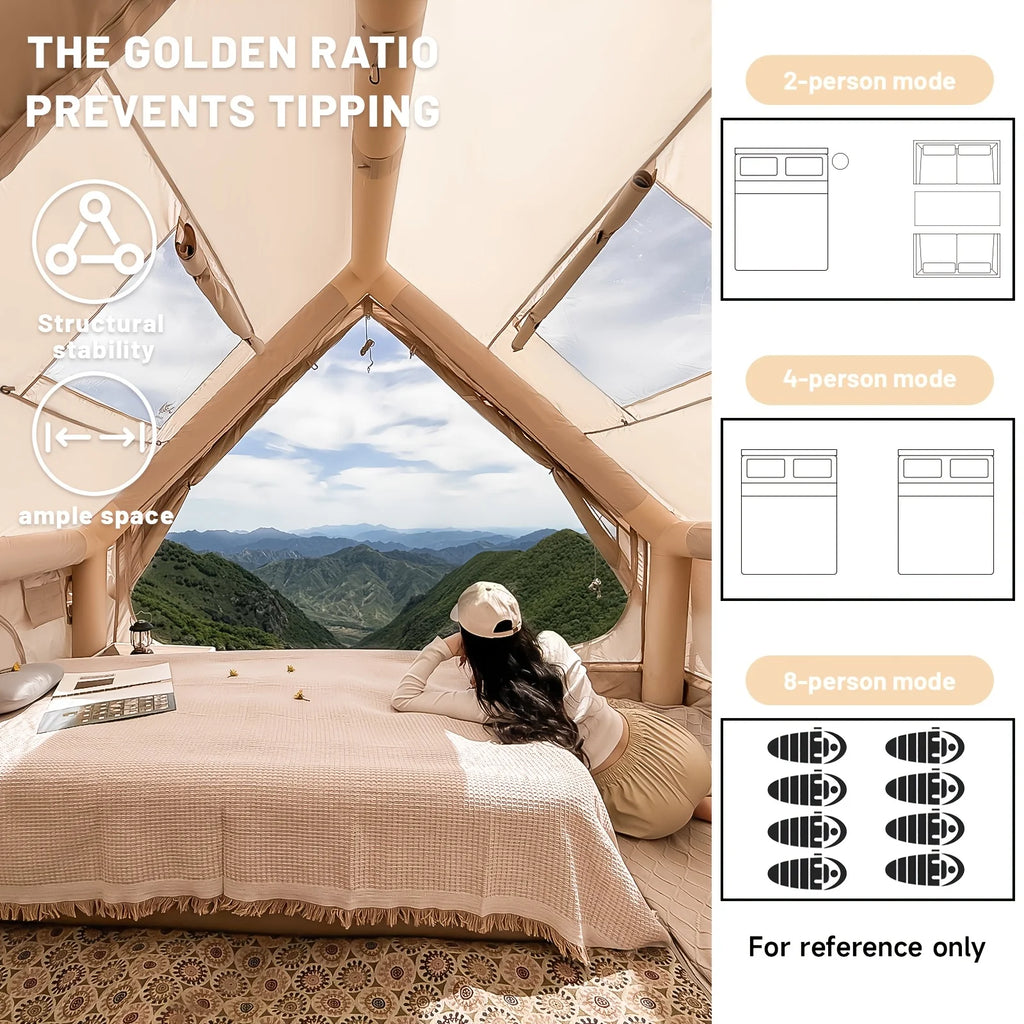 Large Inflatable Camping Tent With Skylight, Quick Air-Flow & Breathable Mesh Design, Summer Or Winter Glamping.