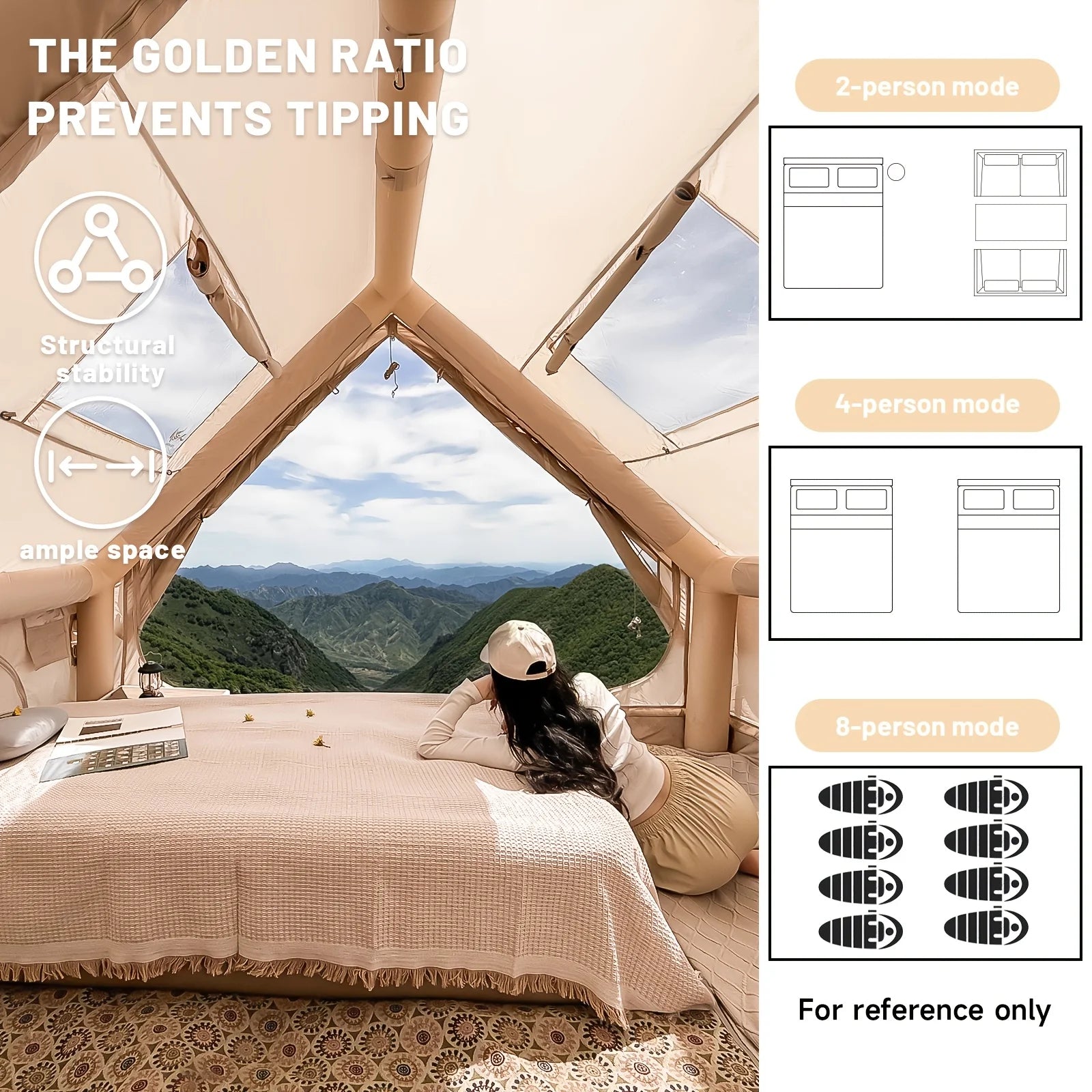 Large Inflatable Camping Tent With Skylight, Quick Air-Flow & Breathable Mesh Design, Summer Or Winter Glamping.
