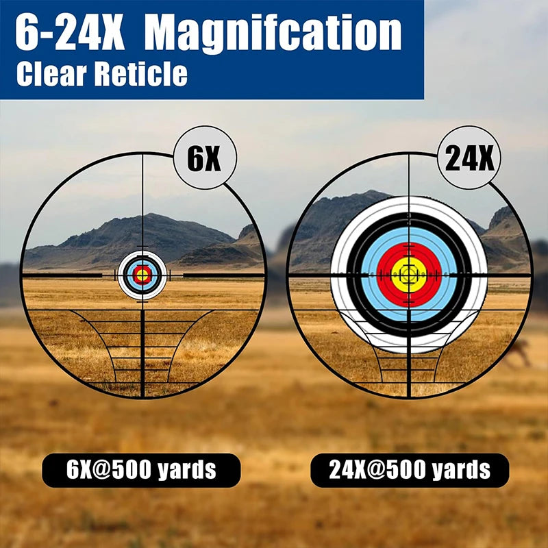 6-24x50 AO Rifle Scope. Hunting, Long-Range Scope. Illuminated Red/Green Reticle.