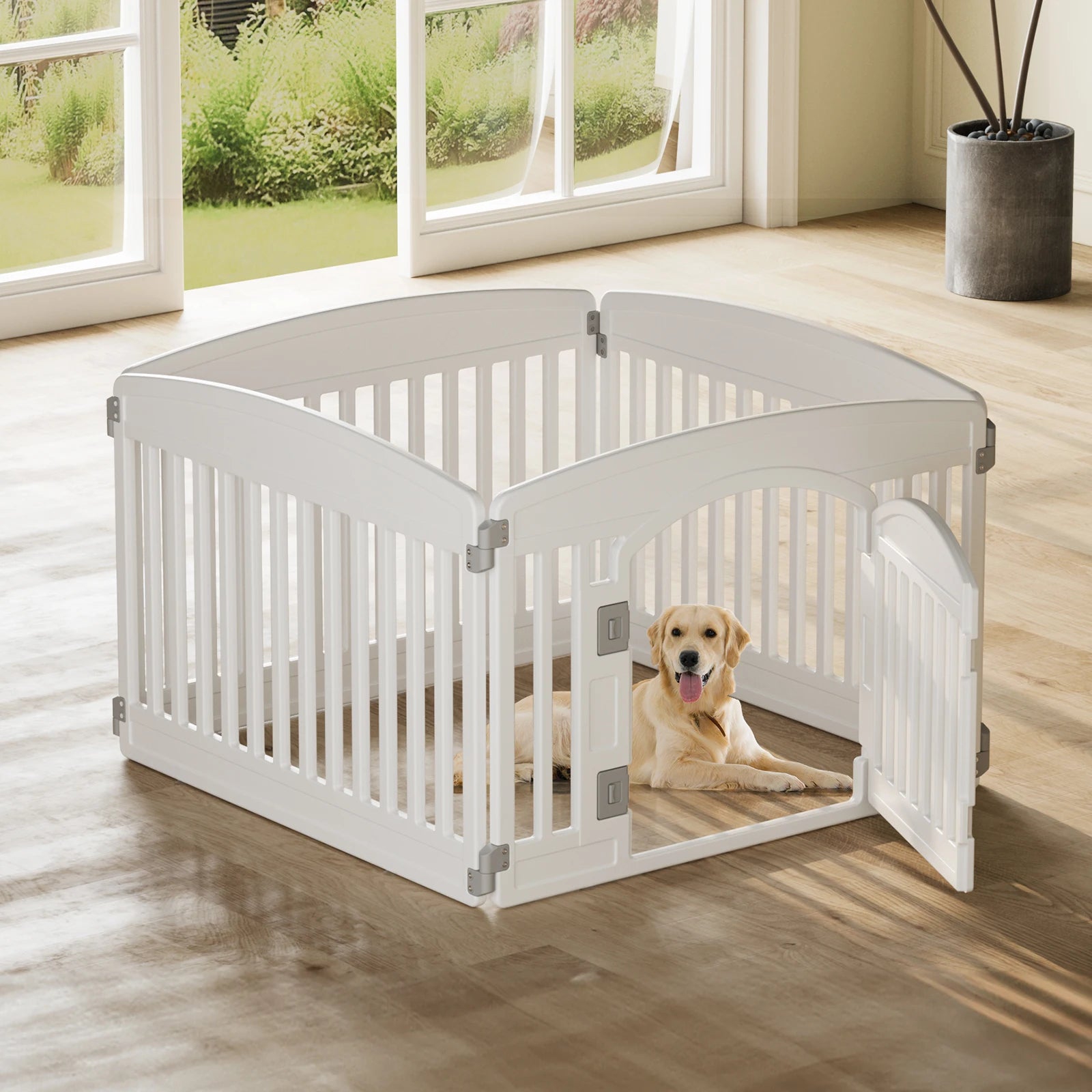 JHK Plastic Dog Playpen. 6 Panel- 24IN Expandable Pet Fence.