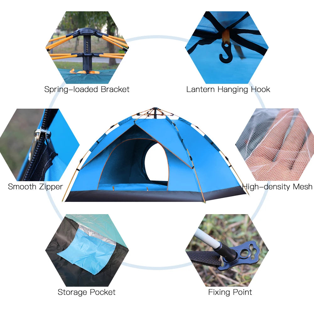 Pop Up Tent, Water-resistant. 1-2 / 3-4 People Family Tent
