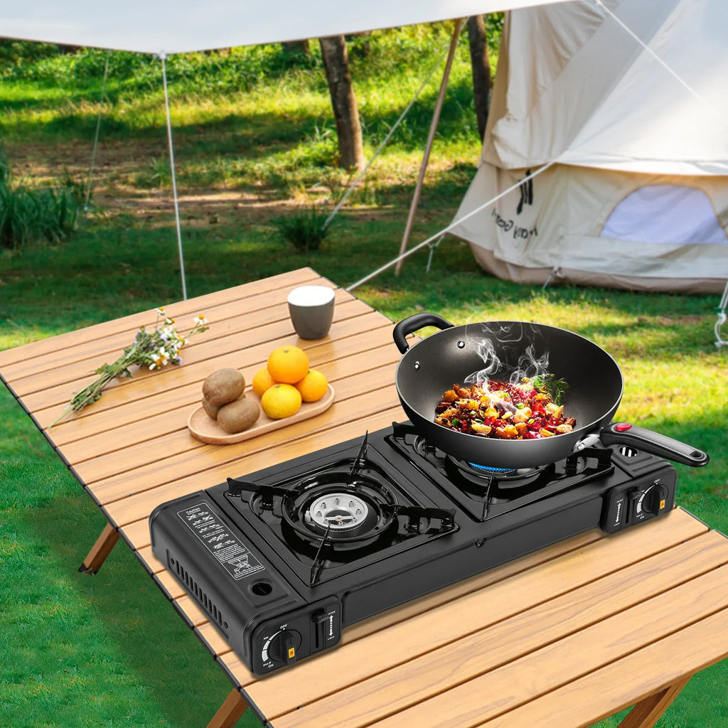 Portable Stove, 2 Burners, Butane, Carrying Case, Auto Ignition .