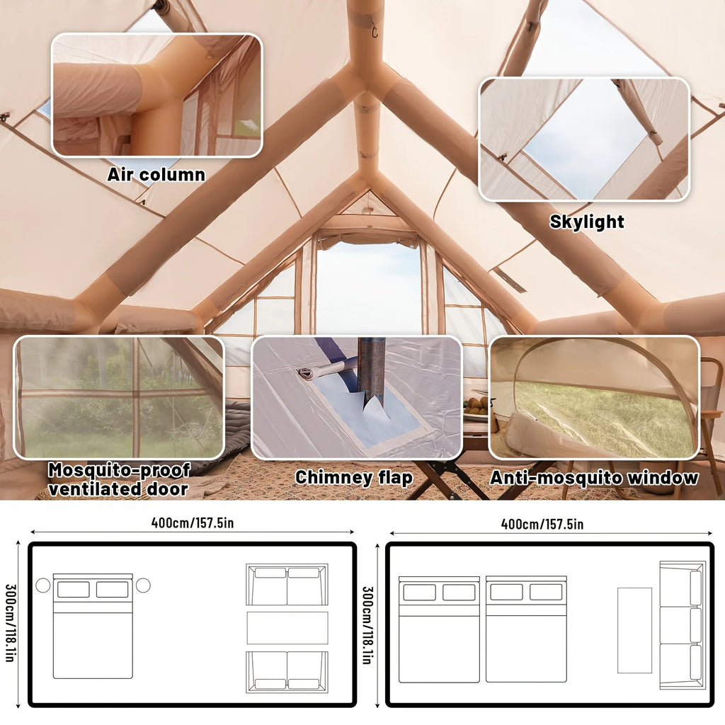 Large Inflatable Camping Tent With Skylight, Quick Air-Flow & Breathable Mesh Design, Summer Or Winter Glamping.
