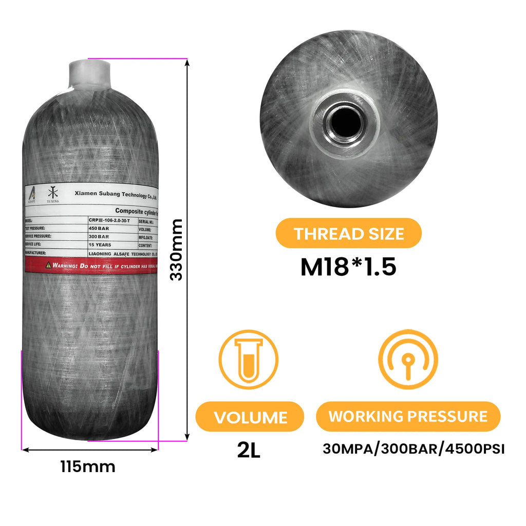 4500Psi - 300Bar - 2L Carbon Fiber Cylinder. Charging Fill Station - Regulator Valve.