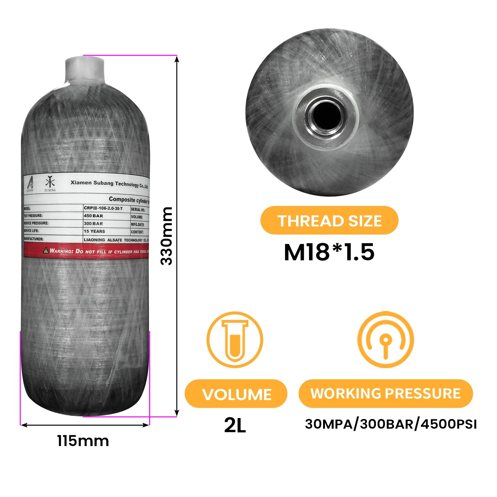 4500Psi - 300Bar - 2L Carbon Fiber Cylinder. Charging Fill Station - Regulator Valve.