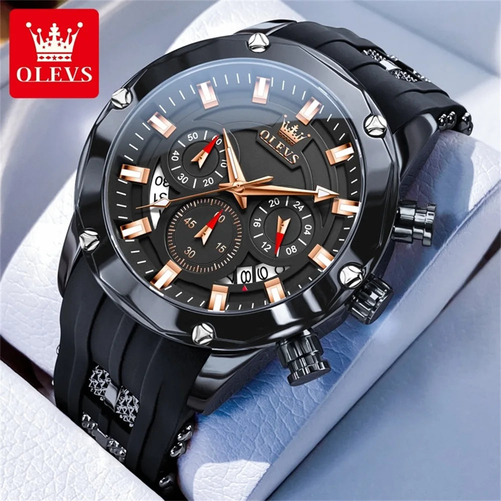 OLEVS Men's Watches. 45mm Large Dial Quartz - Waterproof - Chronograph Calendar - Luminous.