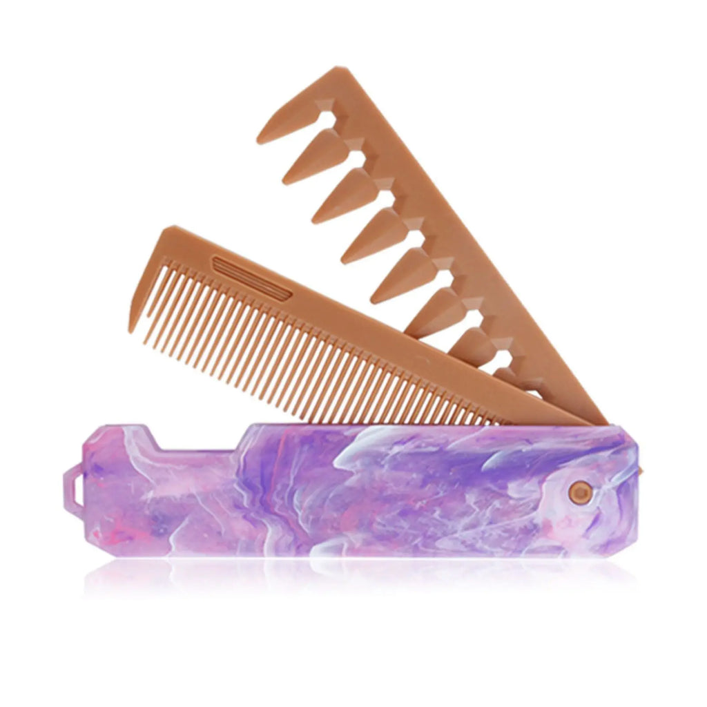 New 2 In 1 Folding Combs. Plastic Wide Tooth, Oil Head Comb. Beard, Hair Styling Tools.