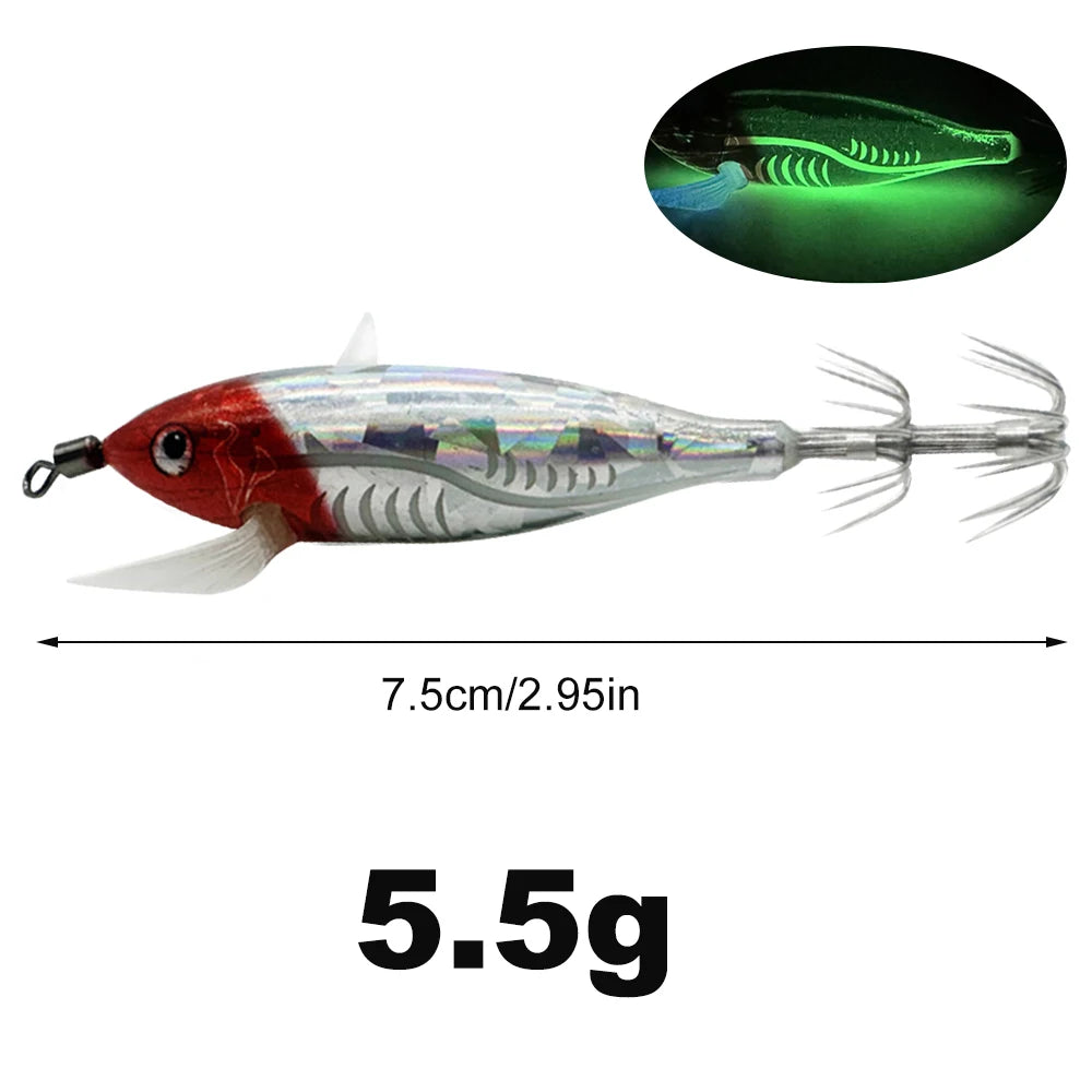 Horizontal wood Shrimp. 5.5g Luminous Floating lure. Squid Jigging, Shrimp ,Octopus.