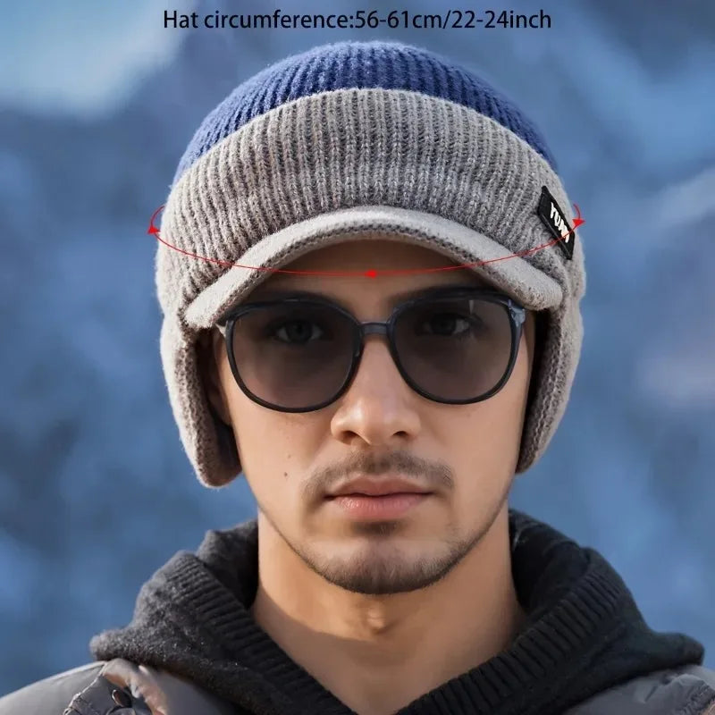 Dual-Tone Knit Baseball Cap - Outdoor Activities | Fashionable Dad Hat with Ear Protection .