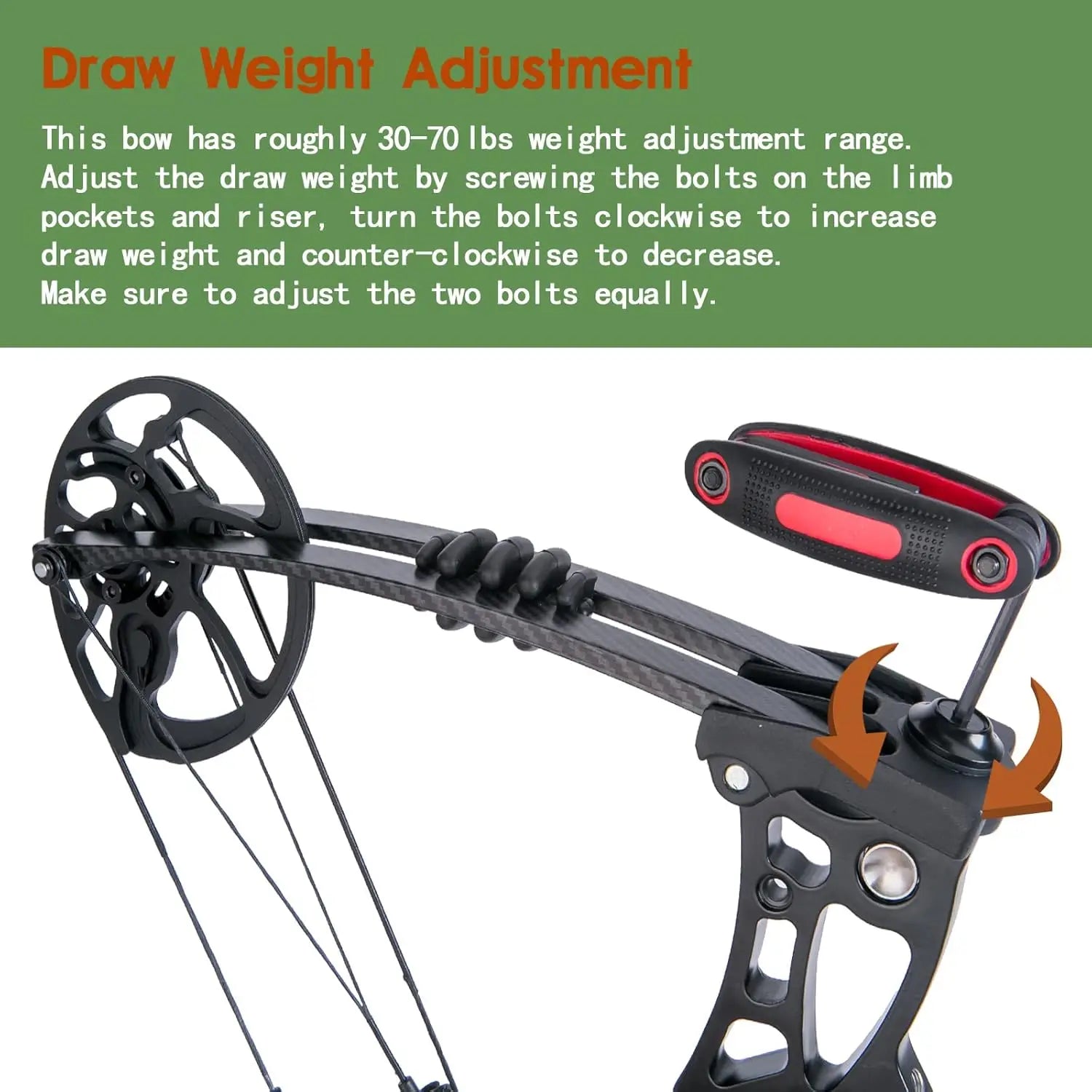 Compound Bow and Arrow Set for Adult and Beginner. Right Hand, 30-70 Lbs. Draw Weigh.