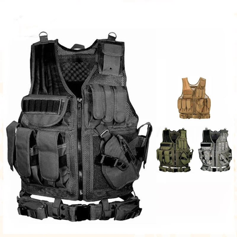 Adjustable Molle Tactical Vest, Combat Body Armor Vests, Security Guard, Airsoft Training Jacket.