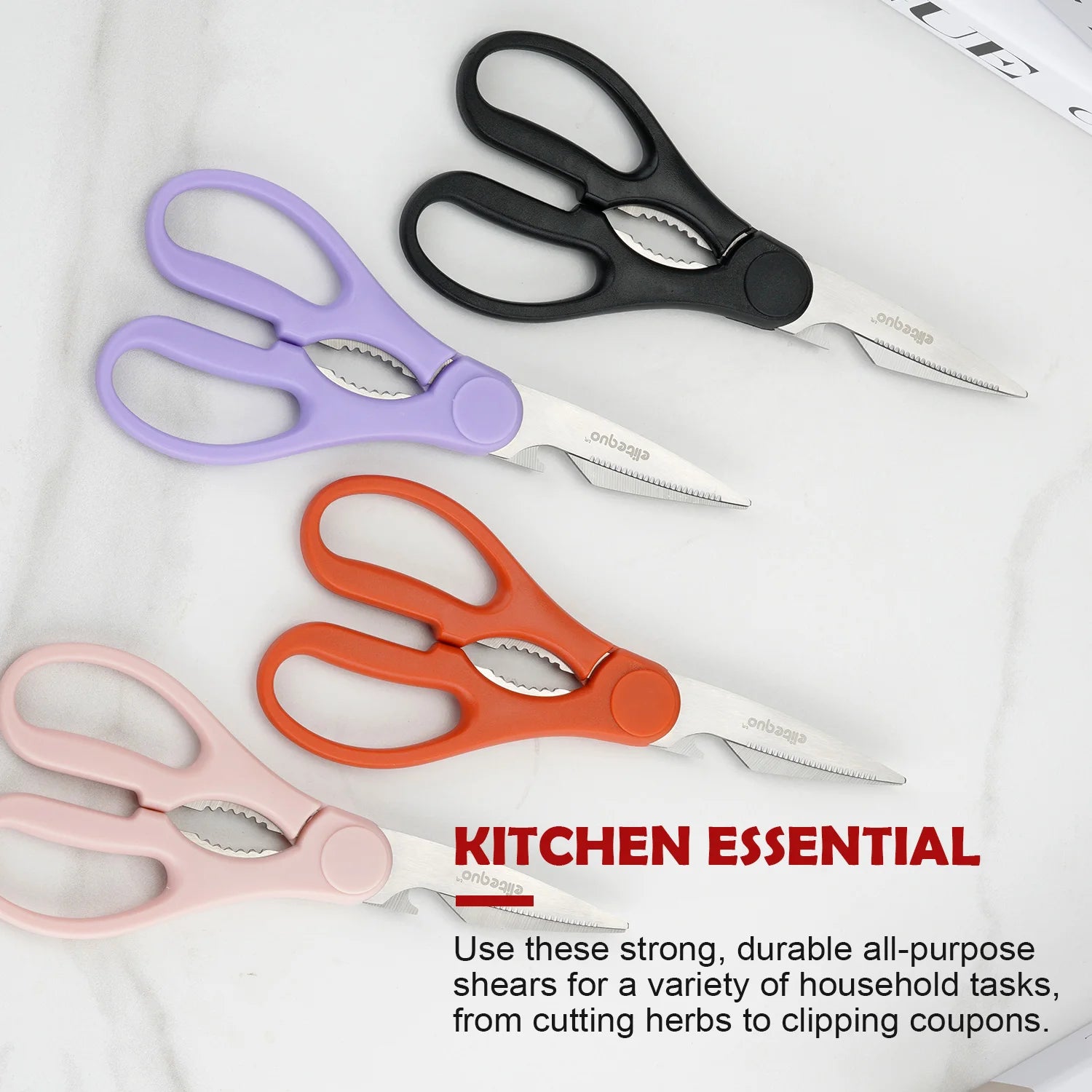 ELITEQUO All Purpose Kitchen Scissors, Heavy Duty Stainless Steel . Soft Grip Comfort Handle.