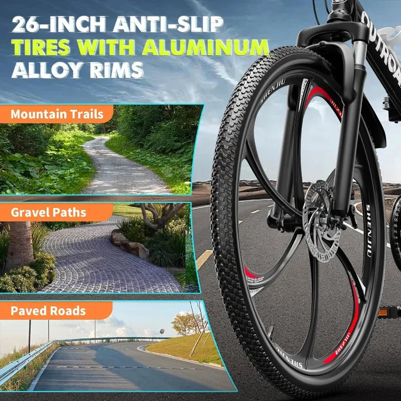 26 Inch Folding Mountain Bike, 21 Speed - Full Suspension - Dual Disc Brakes.