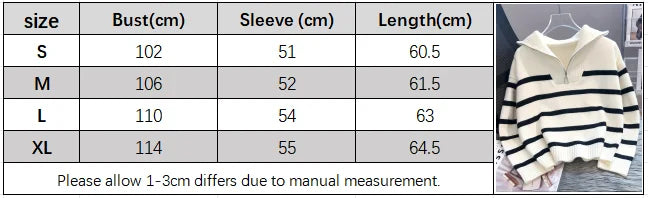 Sweater- Thickened Zipper- Striped- Short Pullover.