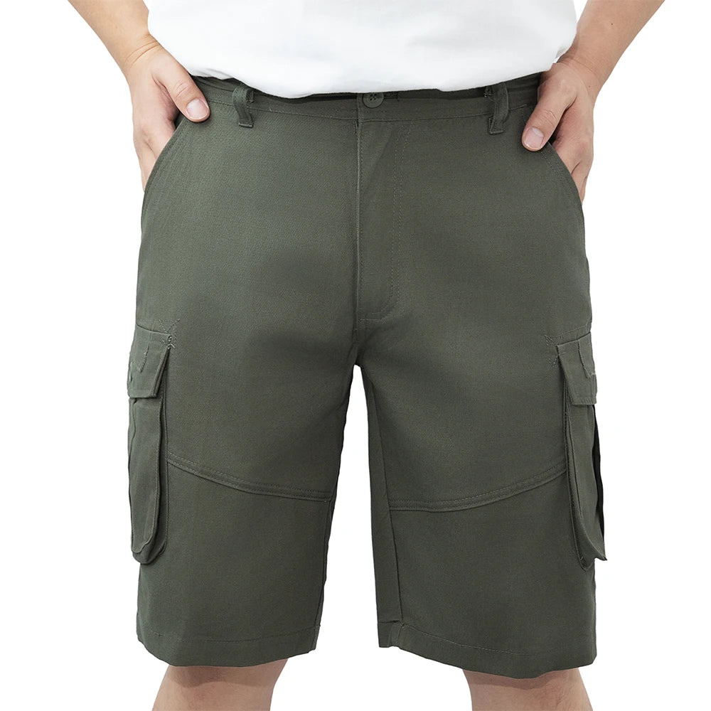 Mens Cargo Shorts. Casual Work Wear, 100% Cotton. High-Quality Outdoor Hiking Shorts, 6 Pockets.