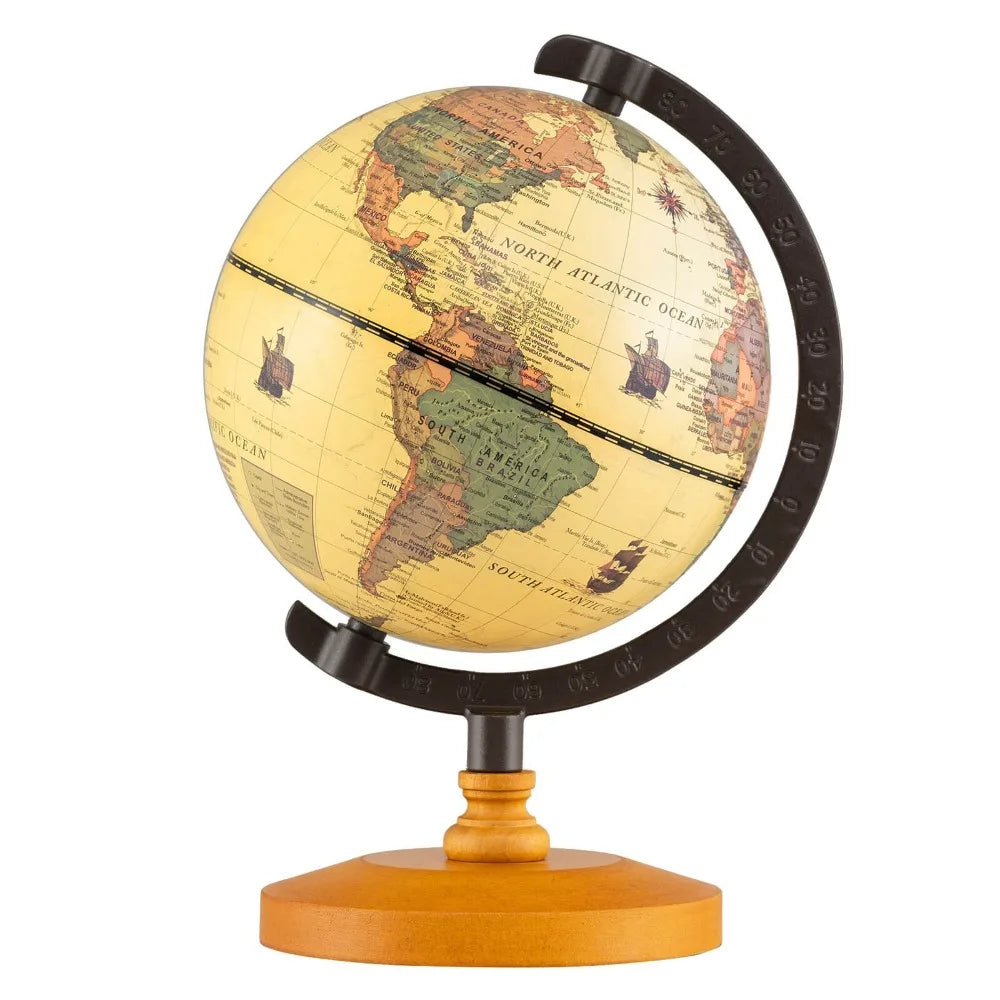 Antique World Globe for Kids & Adults. 5.5-Inch Desktop Rotating Globe.