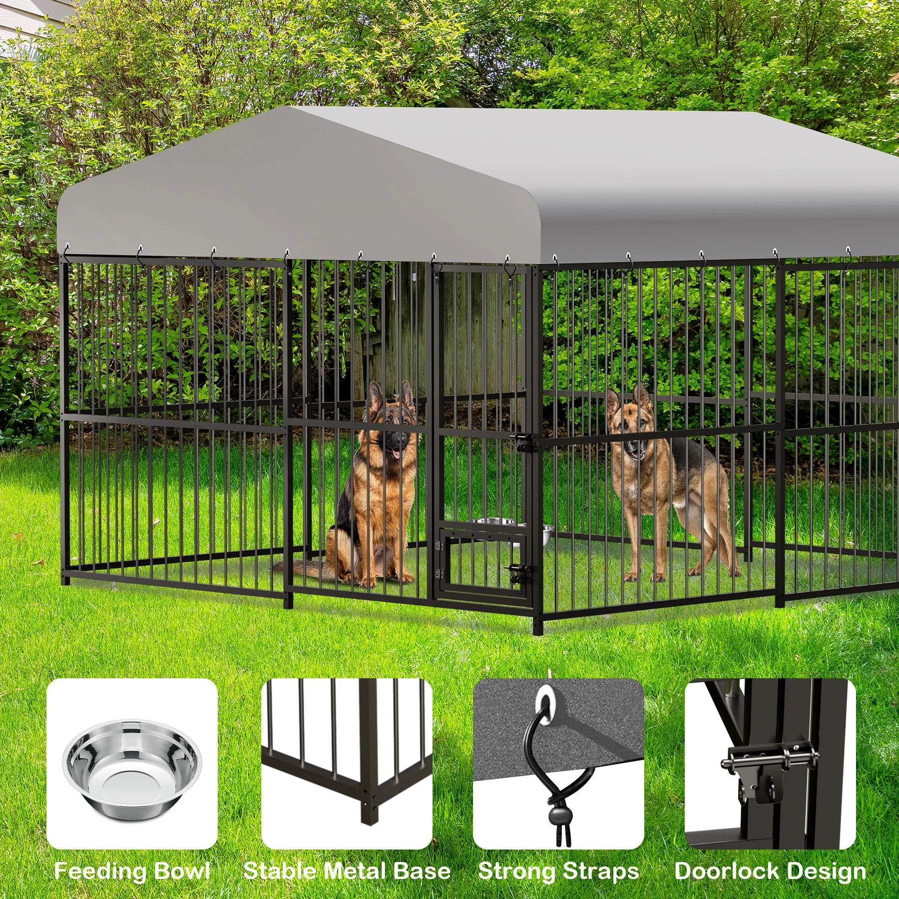 10X10X6FT Large Outdoor Dog Kennel With Roof, Safety Locks, UV & Water Resistant Cover.
