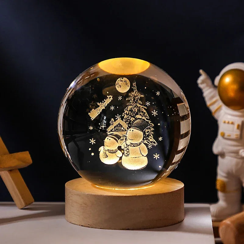 6/8cm 3D Crystal Ball Planet Night Light. Laser Engraved Solar System Globe. Home Desktop Decoration.