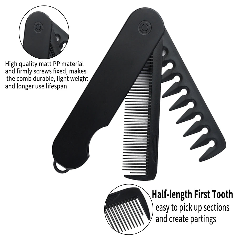 New 2 In 1 Folding Combs. Plastic Wide Tooth, Oil Head Comb. Beard, Hair Styling Tools.