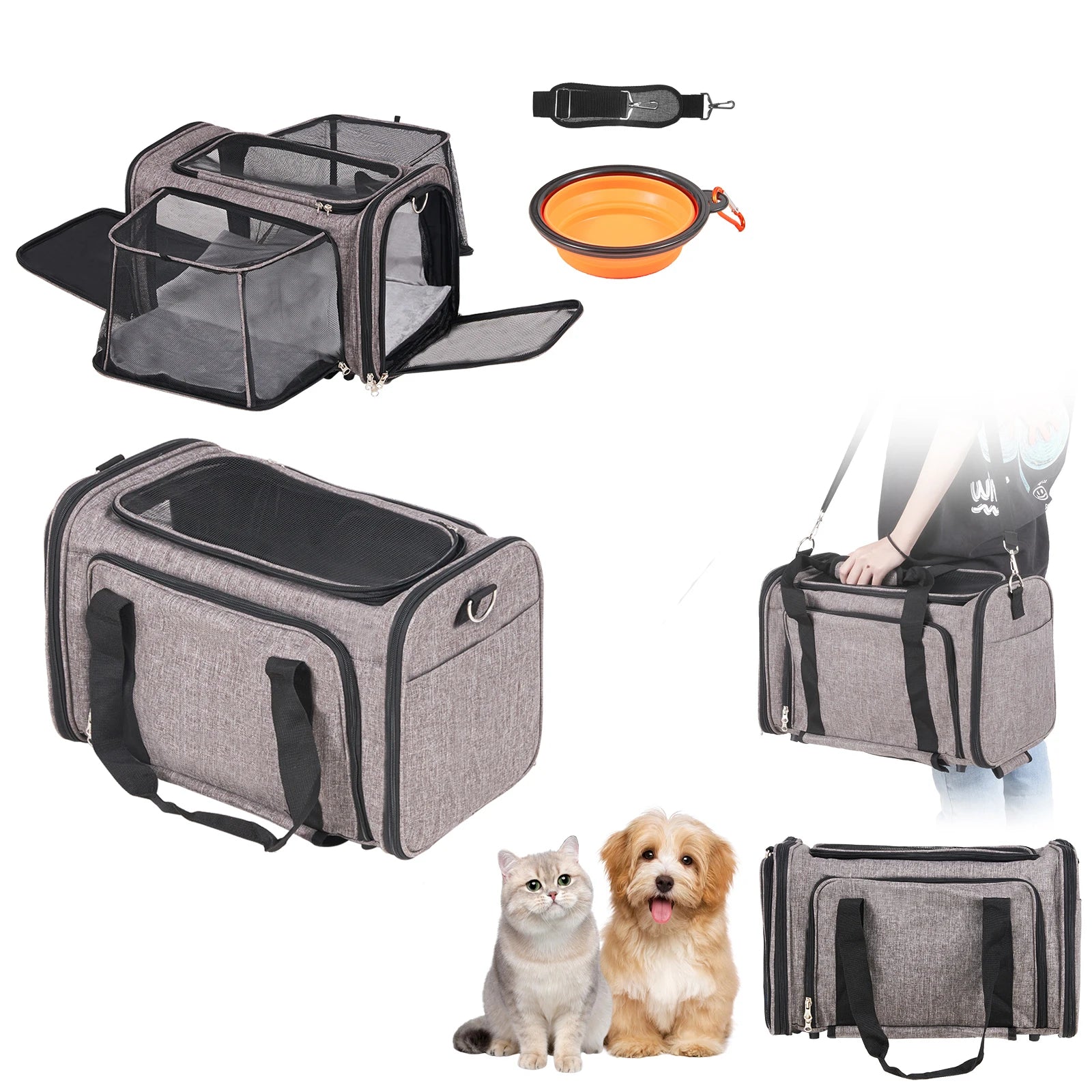 Pet Carrier- Breathable Backpack With Telescopic Handle- Wheels And Shoulder Strap.