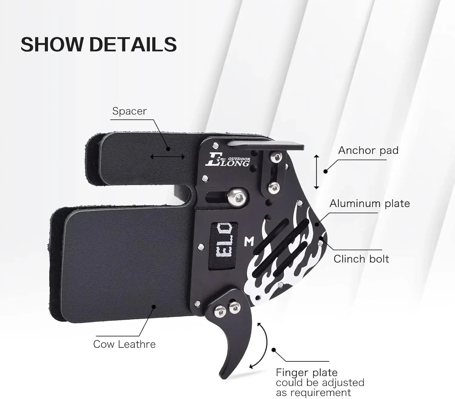Recurve Bow Finger Tab. Genuine Leather + Aluminum Protective Gear for Right Hand.