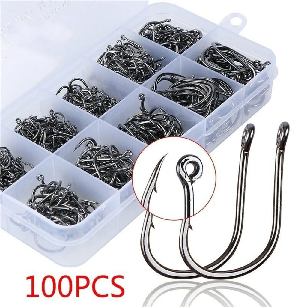 10 styles, 100PCS Fishing Hook Kits. Fresh Or Salt Water. Sharp And Durable.