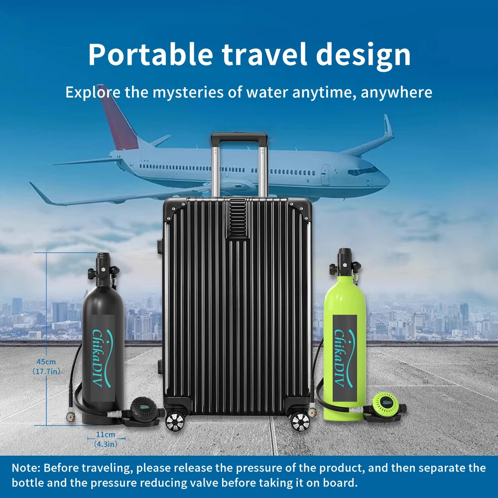 Portable Mini Scuba Tank System,1.9L with 3000 PSI, Up to 35 Minutes Dive Time, Lightweight Backup Air.